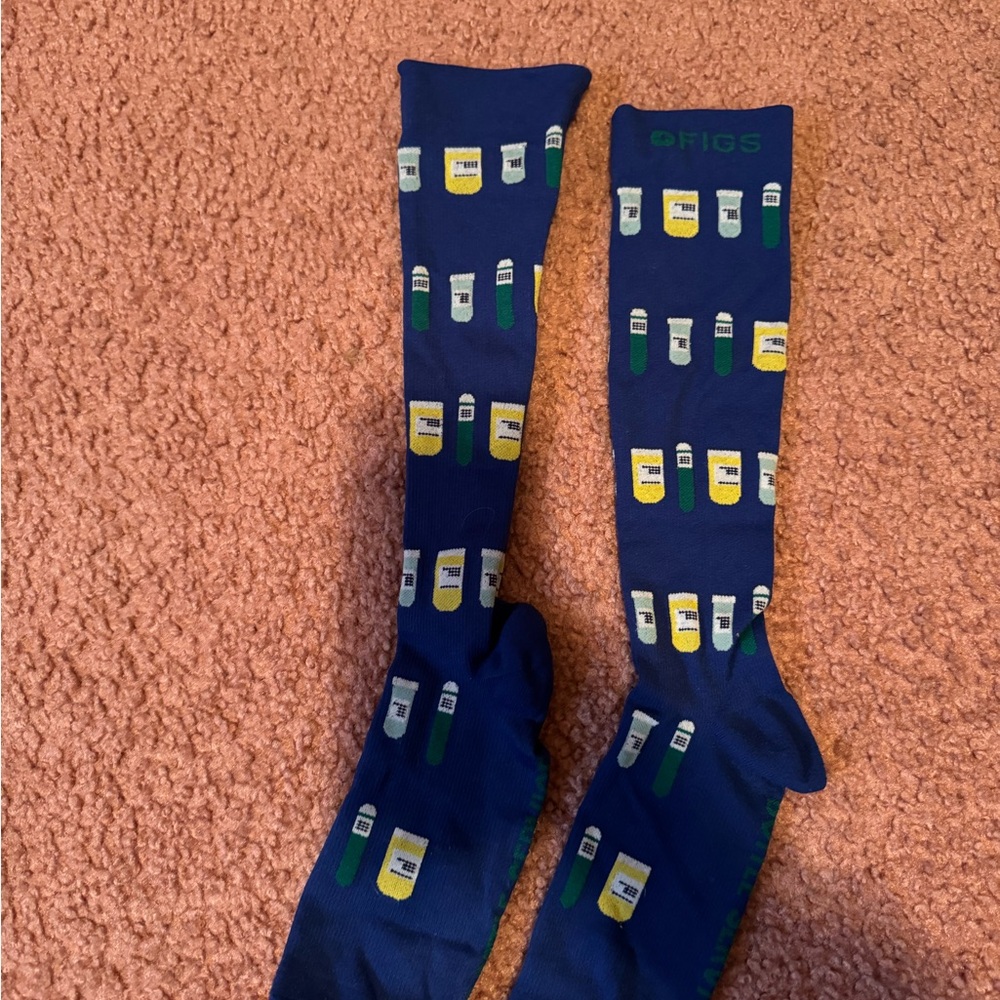 Figs Blue and Green Casual Socks with Fun Pattern (compression socks)